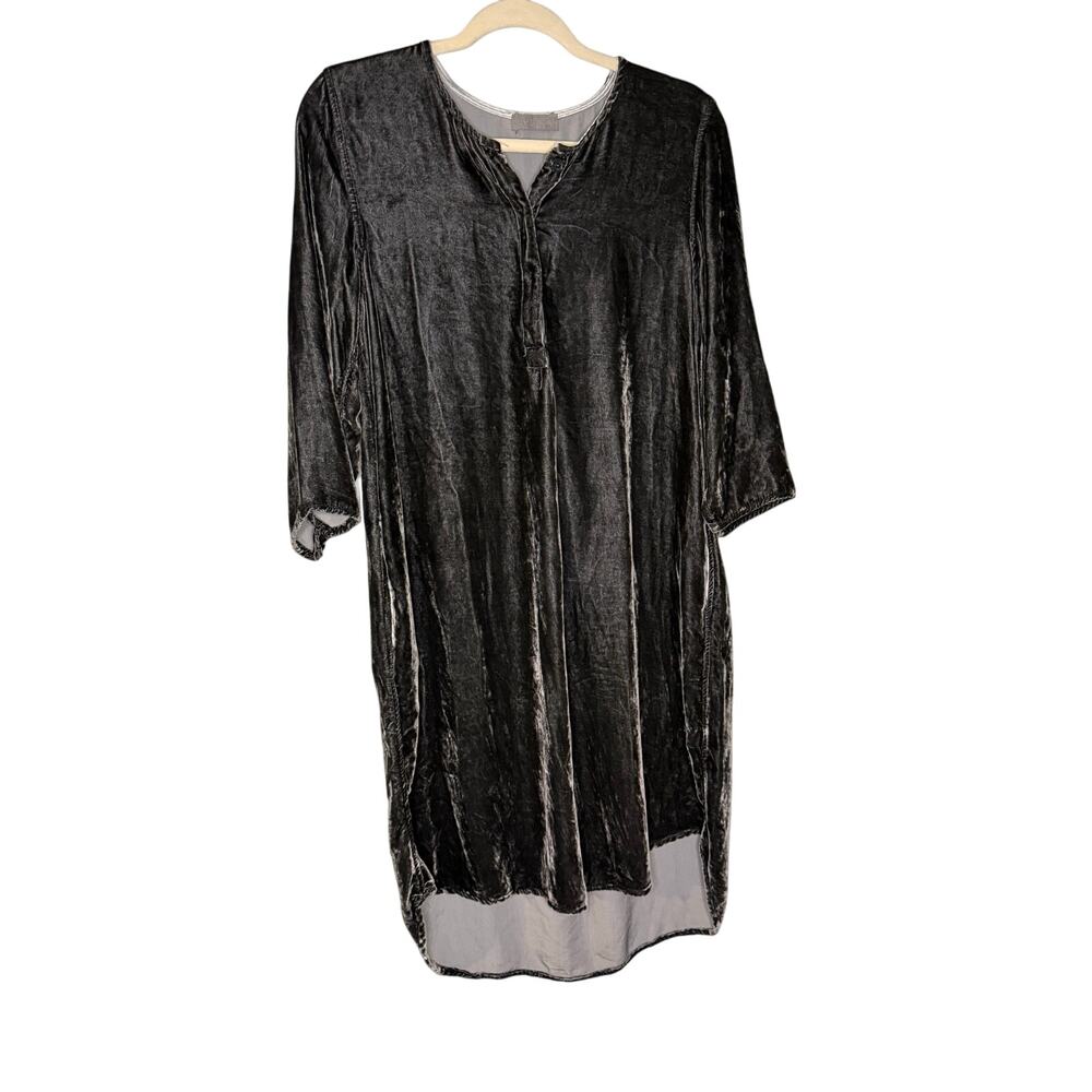 CP Shades silk blend 1/4 button dark grey mini dress silky soft dark whimsical